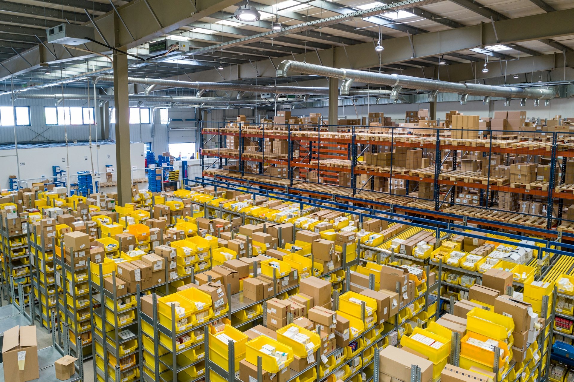 Warehouse of wrapped industrial goods