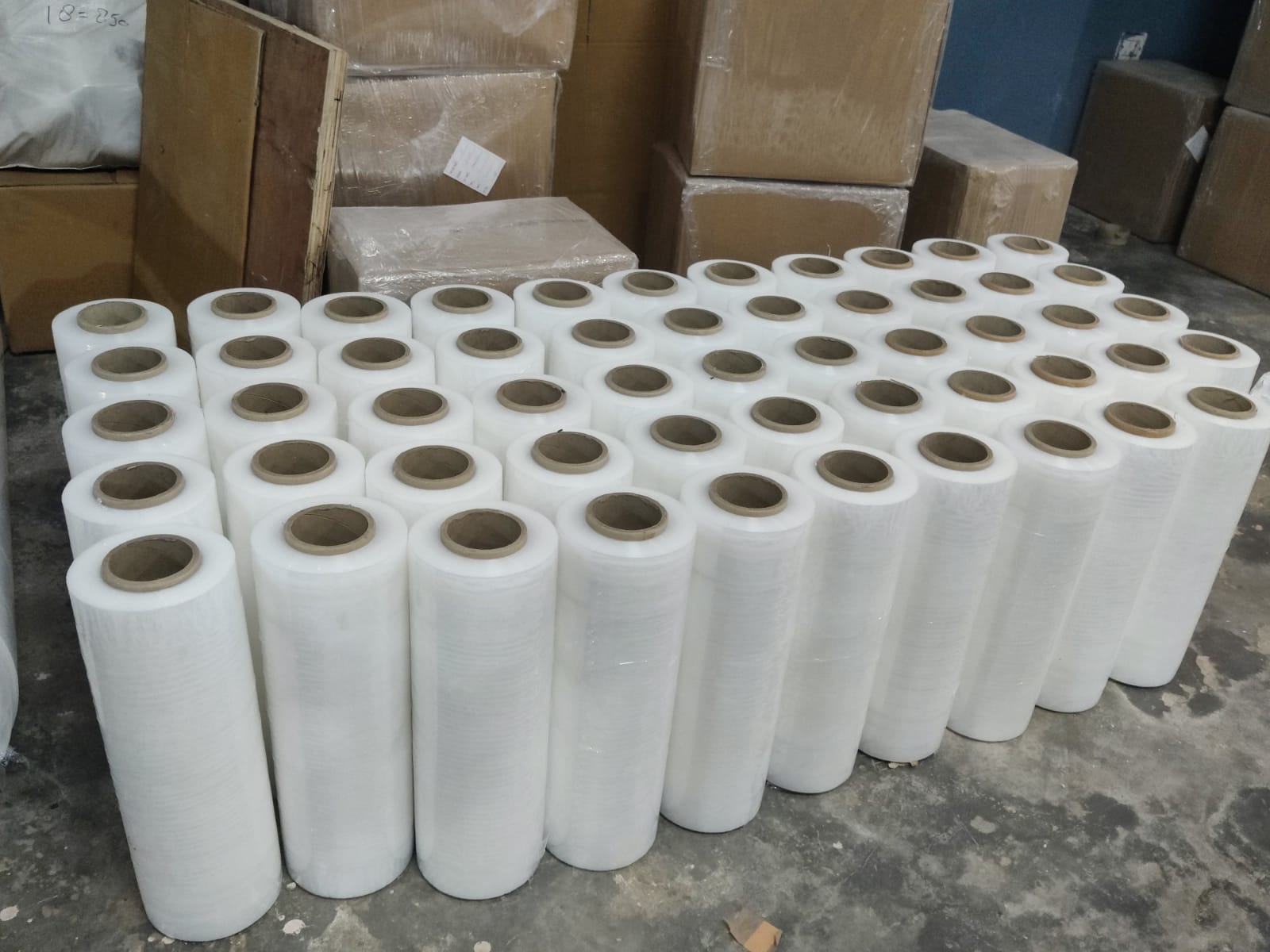 Industrial shrink and wrapping rolls ready for dispatch